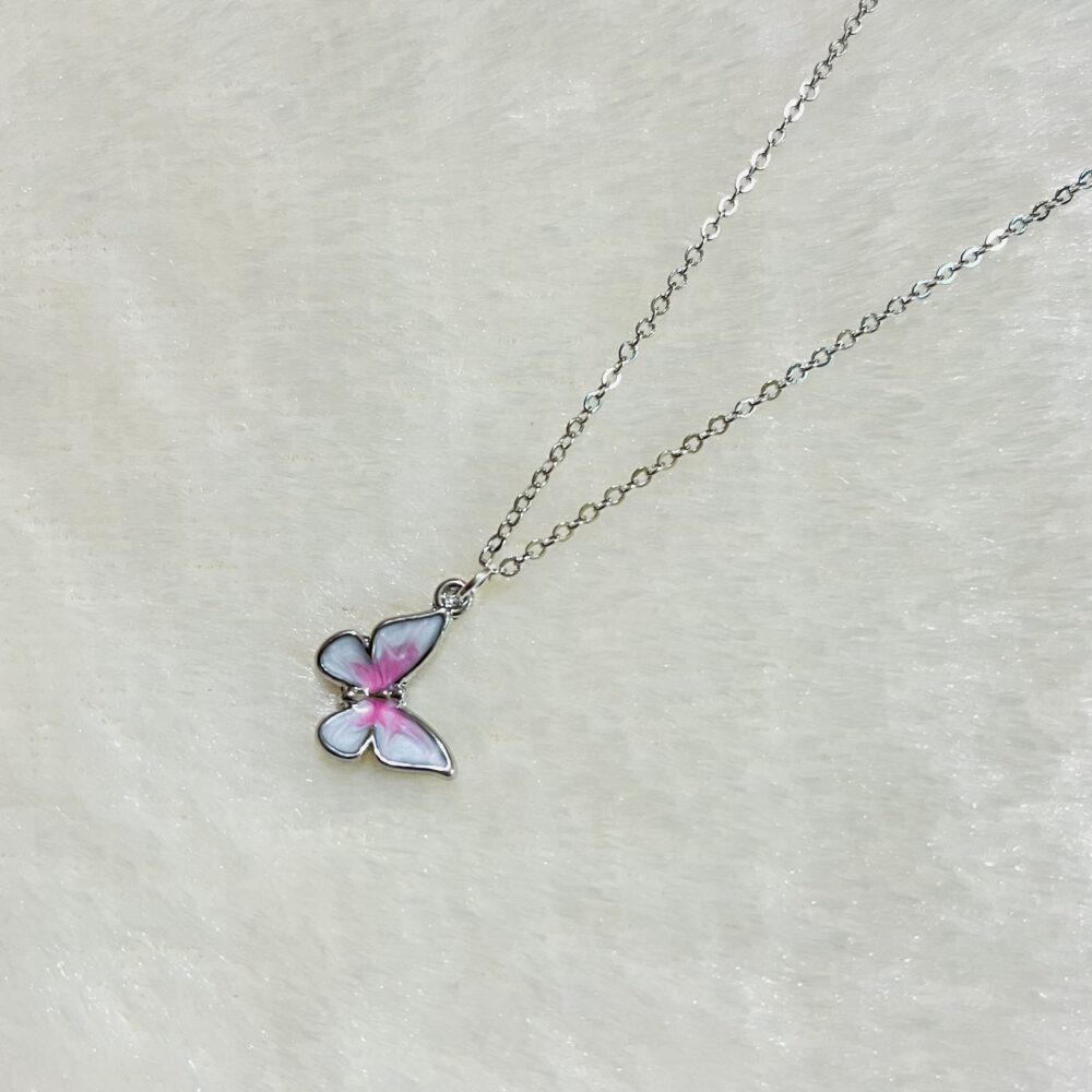 Korean Style Pink Butterfly Necklace Chain Pendent for Women and Girls also for Gifts - Image 3