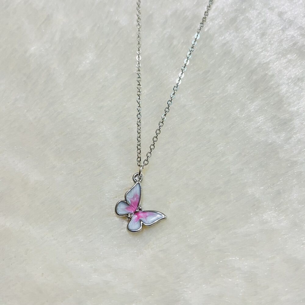 Korean Style Pink Butterfly Necklace Chain Pendent for Women and Girls also for Gifts